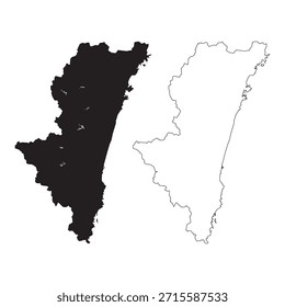 Minimalist black silhouette vector map of Miyazaki Prefecture Japan on dark background