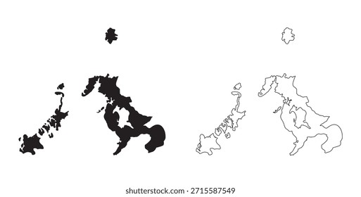 Minimalist black silhouette vector map of Nagasaki Prefecture Japan with islands