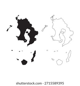 Mapa de Vector de silueta negra minimalista de la prefectura de Kagoshima Japón con islas