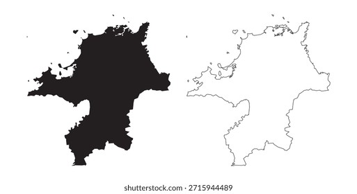 Minimalist black silhouette vector map of Fukuoka Prefecture Japan on dark background