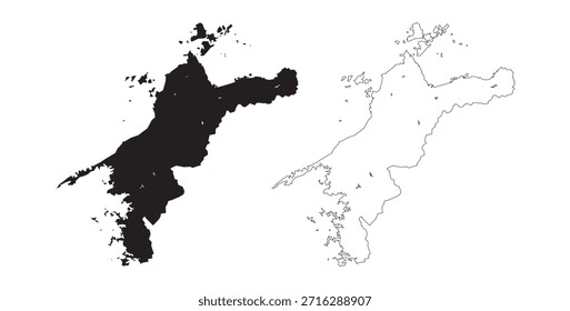 Mapa de vetor de silhueta preta minimalista de Ehime Prefecture Japan em fundo escuro