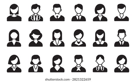Minimalist black silhouettes showcasing diverse human figures in dynamic poses. Suitable for universal symbols, inclusive branding, and abstract graphic design projects requiring versatile human representations.