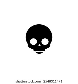 "Minimalist black skull icon with hollow eyes and a simple design, isolated on a white background. Perfect for Halloween, warnings, or graphic designs."

