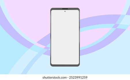 Minimalist black smartphone. White blank screen, abstract pastel background. Phone device mockup for your arts