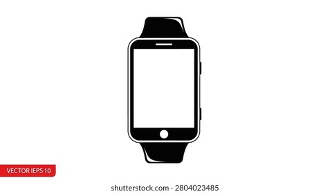 Minimalist black smartwatch vector icon for mobile app interfaces, web design, and digital technology presentations. A clean, professional graphic resource for modern connectivity concepts.