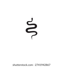Minimalist black snake silhouette vector icon isolated on white. Simple slithering reptile symbol for wildlife or medical logo design.