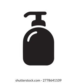Minimalist black soap dispenser icon in flat vector style with smooth curves and simple design.