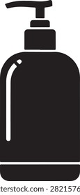 Minimalist black soap dispenser with pump top, perfect for hygiene-related designs and icons.