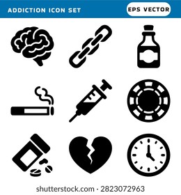 Minimalist Black Solid Addiction Symbology Graphic Set Icon