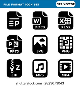 Minimalist Black Solid Document File Format Icon Set