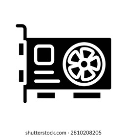 Minimalist black solid icon of a computer graphics card for gaming hardware