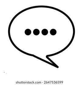 Minimalist black speech bubble icon with four dots inside, symbolizing typing or communication, isolated on white background