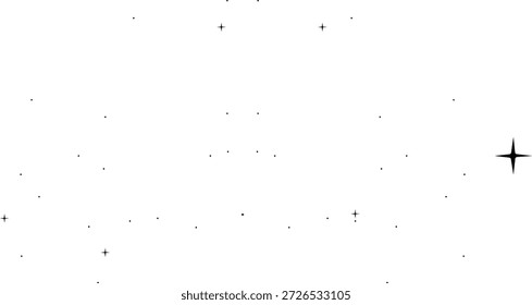 Padrão minimalista de constelações de estrelas negras com tamanhos e formas variados em um fundo branco