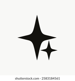 Minimalist black star icon on a white background. Simple star design, featuring two black stars. Clean and modern star symbol, perfect for logos or graphics. Element vector illustration.