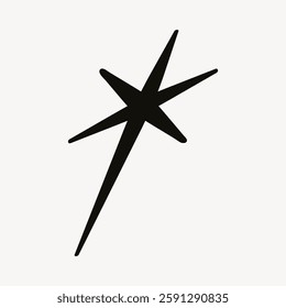 Minimalist black star icon with sharp, elongated points on a white background.
