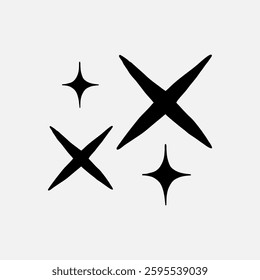 Minimalist black star icons on a white background. Four black stars, simple design. Star icons, minimalist and modern. Black stars, minimalist style. Doodle illustration vector.