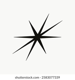 Minimalist black starburst design with sharp, angular lines. Starburst pattern on a white background. Simple starburst motif, perfect for modern decor. Element vector illustration.
