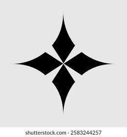 A minimalist black starburst symbol with smooth curves and a symmetrical design. Ideal for logos, icons, tattoos, digital art, and branding. Represents elegance, simplicity, and modern aesthetics