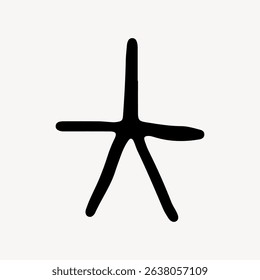 Minimalist black starfish symbol with five arms on a white background. Simple starfish design, perfect for logos or icons. Starfish art in a clean, bold style. Cute doodle vector.