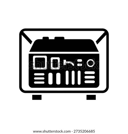 A minimalist black stereo amplifier icon enclosed in a box, symbolizing audio technology and modern design.