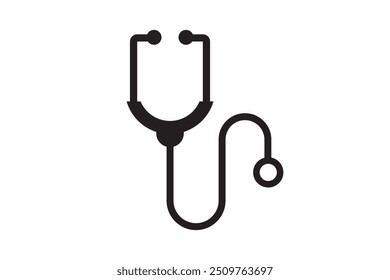 A minimalist black stethoscope icon on a white background, symbolizing healthcare, medical professions, and health-related services in a clean, modern design.