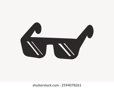 Minimalist black sunglasses icon with a simple design. Sunglasses silhouette with bold lines. Classic sunglasses style in a sleek, modern icon form. Vector illustration.