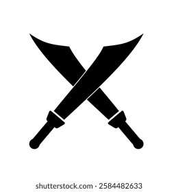 Minimalist black sword silhouette vector for design project. Sword shield set arabic or asian medieval icon clip art. Shield. Defense attack icon EPS10