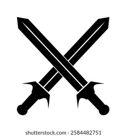 Minimalist black sword silhouette vector for design project. Dual sword icon clip art. Shield. Defense attack icon EPS10