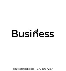 Diseño minimalista del logotipo del texto negro que presenta la palabra negocio con un elemento arquitectónico sutil en la letra i