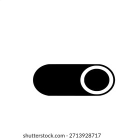 Un icono de interruptor de palanca negro minimalista, representado en su posición inactiva o apagada, sobre un fondo blanco limpio. Este elemento gráfico representa un control de interfaz de usuario para Configuraciones.