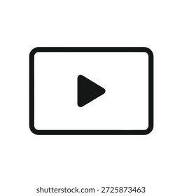 A minimalist black triangle play button icon within a square border.