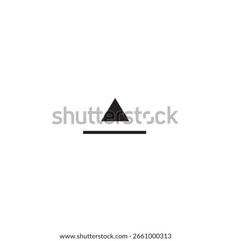 A minimalist black triangle pointing upwards, positioned above a horizontal line, creating a simple yet effective directional symbol, isolated on a white background.