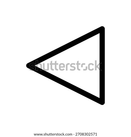 A minimalist black triangle shape forming an arrow pointing to the left on a white background. Music and Media single line icon UI design.