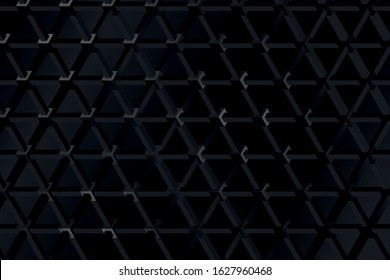 Minimalist Black triangular abstract background, Grunge surface, 3d Illustration, vector art, 3d geometric pattern, design vector dark background, Volume realistic texture.