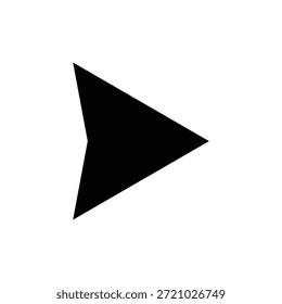Un ícono triangular negro minimalista que apunta a la derecha, que significa juego, movimiento hacia adelante, próxima acción o navegación en interfaces digitales modernas y Diseño web.