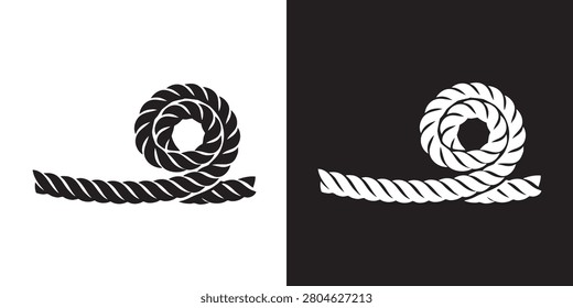 Minimalist Black Twisted Rope Icon Silhouette - Modern Nautical Marine Cord Border Graphic, Simple Industrial Strength Heavy Duty Fiber Emblem, and Structural Node Knot Loop Vector