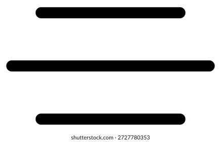 Minimalist black vector icon featuring three horizontal lines with rounded ends, symbolizing center alignment and order. Ideal for modern website UI, app interfaces, and document design.