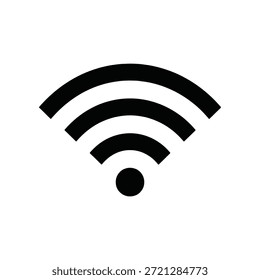 Ícone de vetor preto minimalista representando a conectividade sem fio com a Internet, um símbolo universal para redes Wi-Fi, transmissão de sinal digital e comunicação moderna