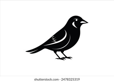 Minimalist black vector illustration of a beautiful Grosbeak bird silhouette, showcasing intricate artwork.