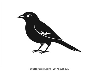 Minimalist black vector illustration of a beautiful Grosbeak bird silhouette, showcasing intricate artwork.