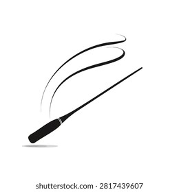 A minimalist black vector illustration of a musical conductor baton featuring elegant sweeping motion lines on a white background