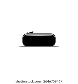 A ilustração de vetor preto minimalista mostra uma caixa de lápis retangular com um zíper em um plano de fundo transparente. Design de papelaria moderno e elegante.