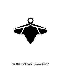 La Ilustración vectorial negra minimalista muestra una forma geométrica que se asemeja a un insecto con alas formadas por flechas y un cuerpo en forma de V, coronado por un círculo.