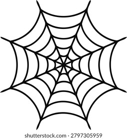 Minimalist black vector illustration of a symmetric spider web pattern isolated on a crisp white background for creative design graphic projects
