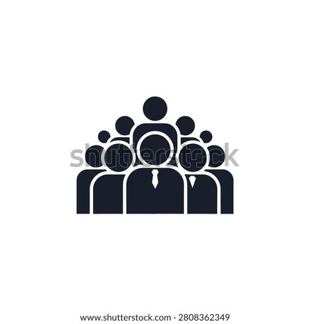 Minimalist black vector silhouettes representing a diverse business team or corporate organization group arranged in a pyramid formation isolated on a clean white background.