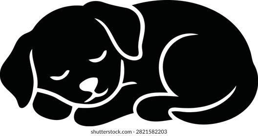 A minimalist black vector a young dog resting peacefully. Ideal for concepts of comfort sleep and animal care.