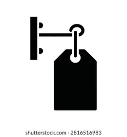Minimalist black wallmounted sign holder with blank hanging tag icon design for business information