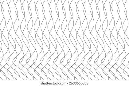 A minimalist black wave pattern on white. Repetitive lines form a subtle, elegant rhythm, perfect for backgrounds or textiles.