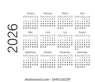 Minimalist black and white 2026 yearly calendar with clean designCustomizable 2026 calendar template with gradient background for your brand
