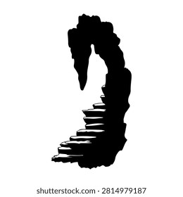 Minimalist black and white abstract image of a staircase leading into an archway, emphasizing shapes and shadows for artistic effect.